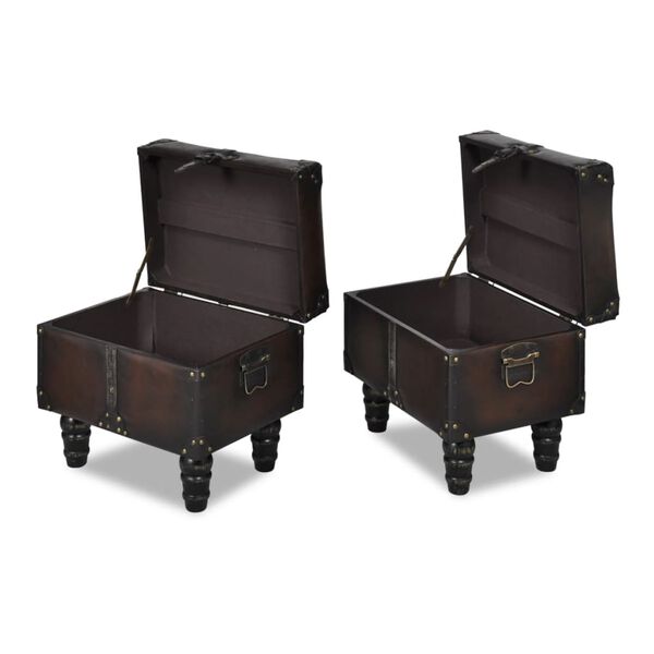 vidaXL Storage Benches 3 pcs Dark Brown Solid Wood Pine&Faux Leather