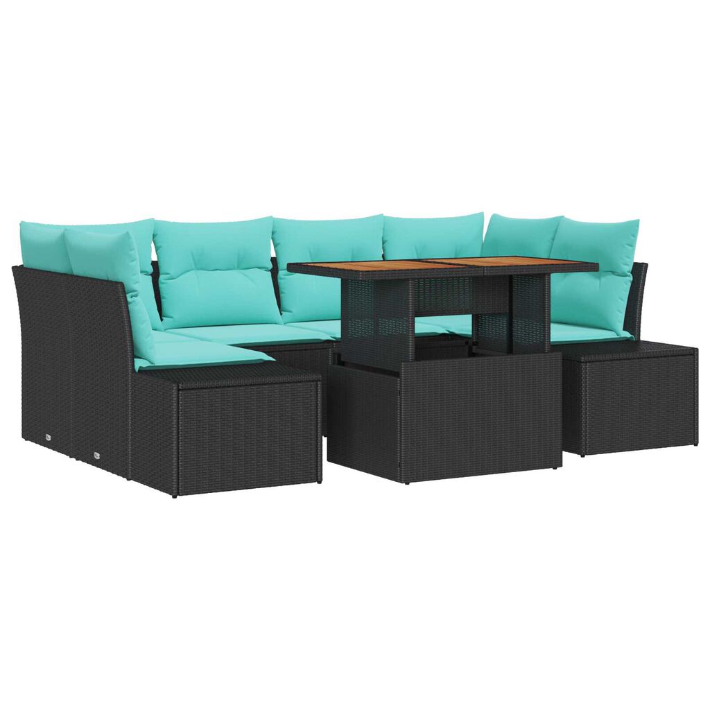vidaXL 7 Piece Garden Sofa Set with Cushions Black Poly Rattan