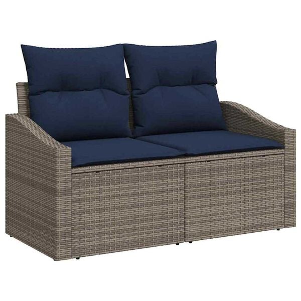 vidaXL Sofa Set with Cushion 8 pcs Grey Poly Rattan