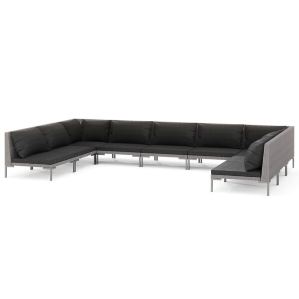 vidaXL 9 Piece Garden Lounge Set with Cushions Poly Rattan Dark Grey