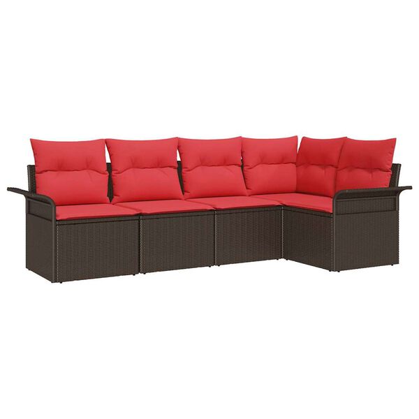 vidaXL Garden Sofa Set with Cushion 5 pcs Brown Poly Rattan