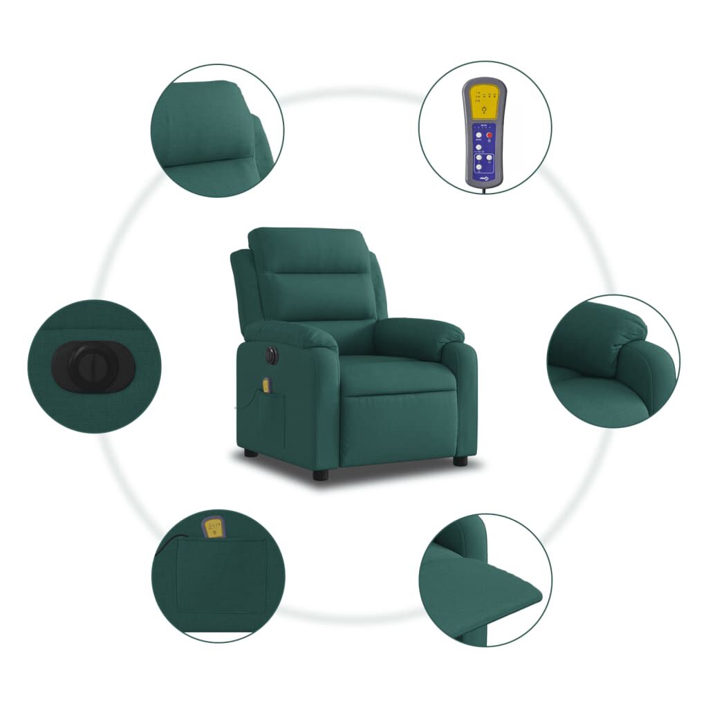 vidaXL Electric Massage Recliner Chair Dark Green Fabric