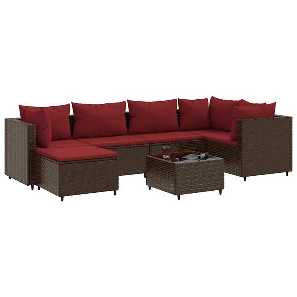 vidaXL 7 Piece Garden Lounge Set with Cushions Brown Poly Rattan