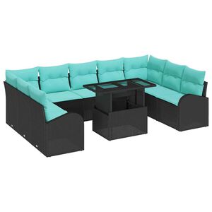 vidaXL Garden Sofa Set with Storage 10 pcs Black Poly rattan