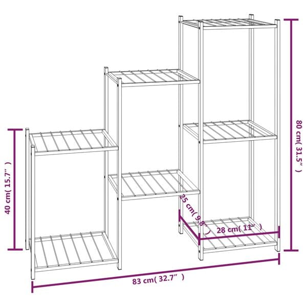 vidaXL Flower Stand 83x25x80 cm Black Iron