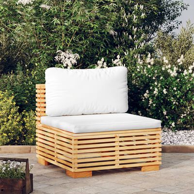 vidaXL Garden Middle Sofa with Cream Cushions Solid Wood Teak