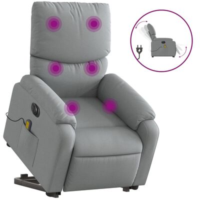 vidaXL Electric Stand up Massage Recliner Chair Light Grey Fabric