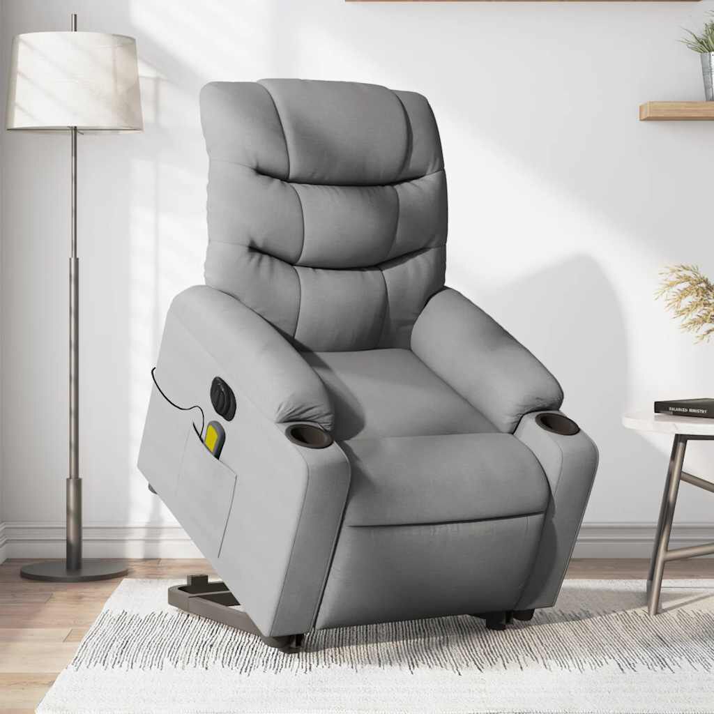 vidaXL Electric Stand up Massage Recliner Chair Light Grey Fabric