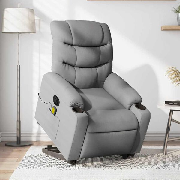 vidaXL Electric Stand up Massage Recliner Chair Light Grey Fabric