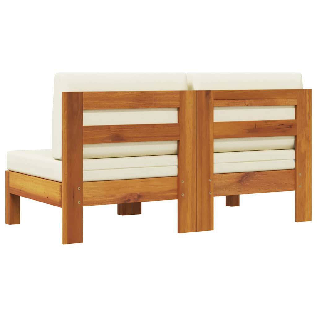 vidaXL Middle Sofas 2 pcs with Cream White Cushions Solid Acacia Wood