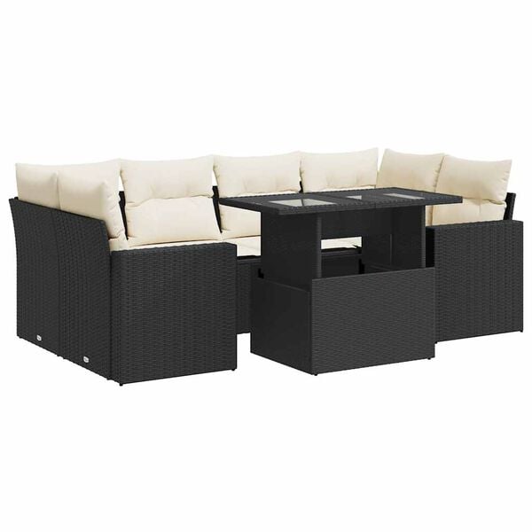 vidaXL 7 Piece Garden Sofa Set with Cushions Black Poly Rattan
