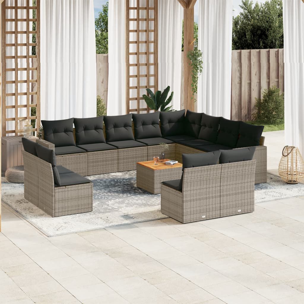 vidaXL 13 Piece Garden Sofa Set with Cushions Grey Poly Rattan