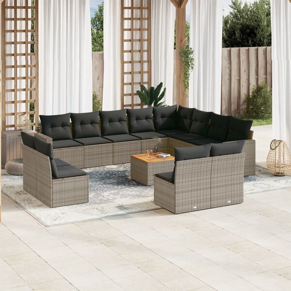 vidaXL 13 Piece Garden Sofa Set with Cushions Grey Poly Rattan