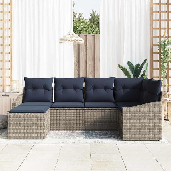 vidaXL Sofa Set with Cushion 6 pcs Grey Poly Rattan