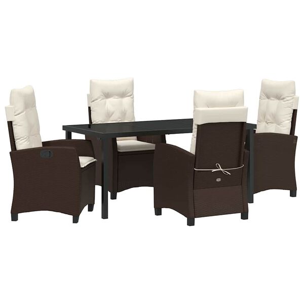 vidaXL Garden Dining Set with Cushion 5 pcs Brown Poly Rattan