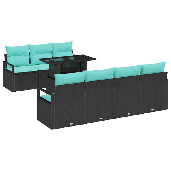 vidaXL Garden Sofa Set with Storage 8 pcs Black Poly rattan