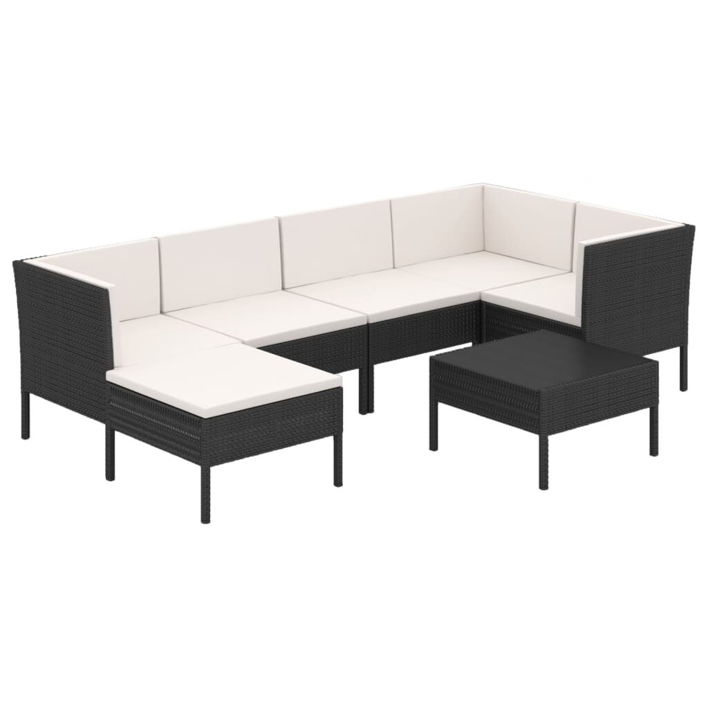 vidaXL 7 Piece Garden Lounge Set with Cushions Poly Rattan Black