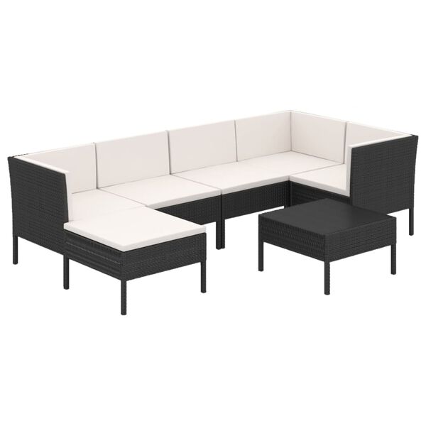 vidaXL 7 Piece Garden Lounge Set with Cushions Poly Rattan Black