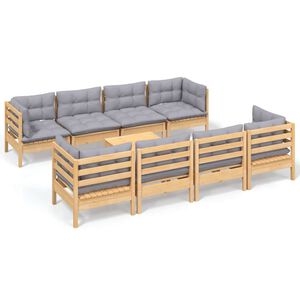 vidaXL 9 Piece Garden Lounge Set with Grey Cushions Solid Pinewood