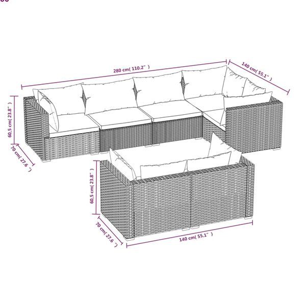 vidaXL 7 Piece Garden Lounge Set with Cushions Grey Poly Rattan