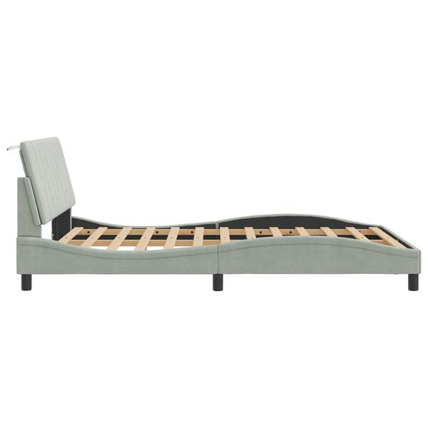 vidaXL Bed Frame with LED without Mattress "Hanko" Light Grey 137x190 cm Velvet