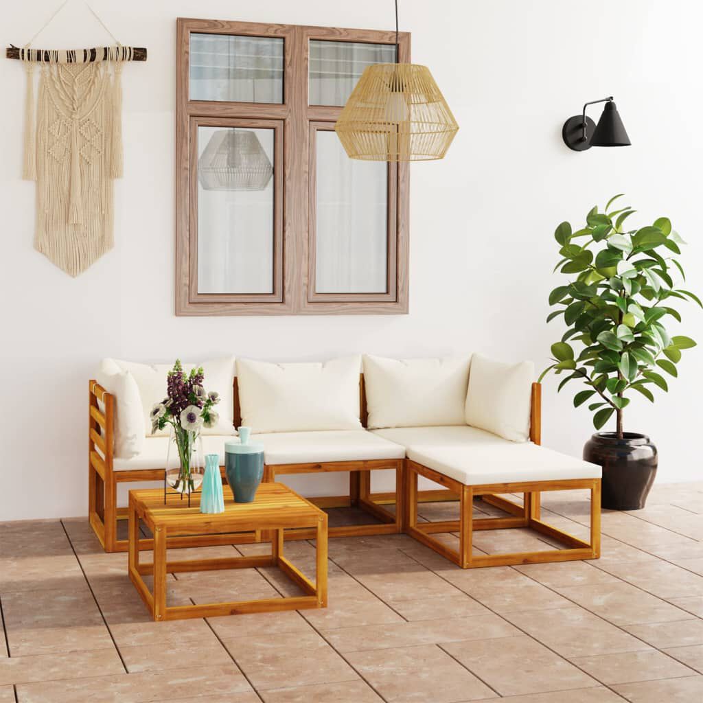 vidaXL 5 Piece Garden Lounge Set with Cushion Cream Solid Acacia Wood