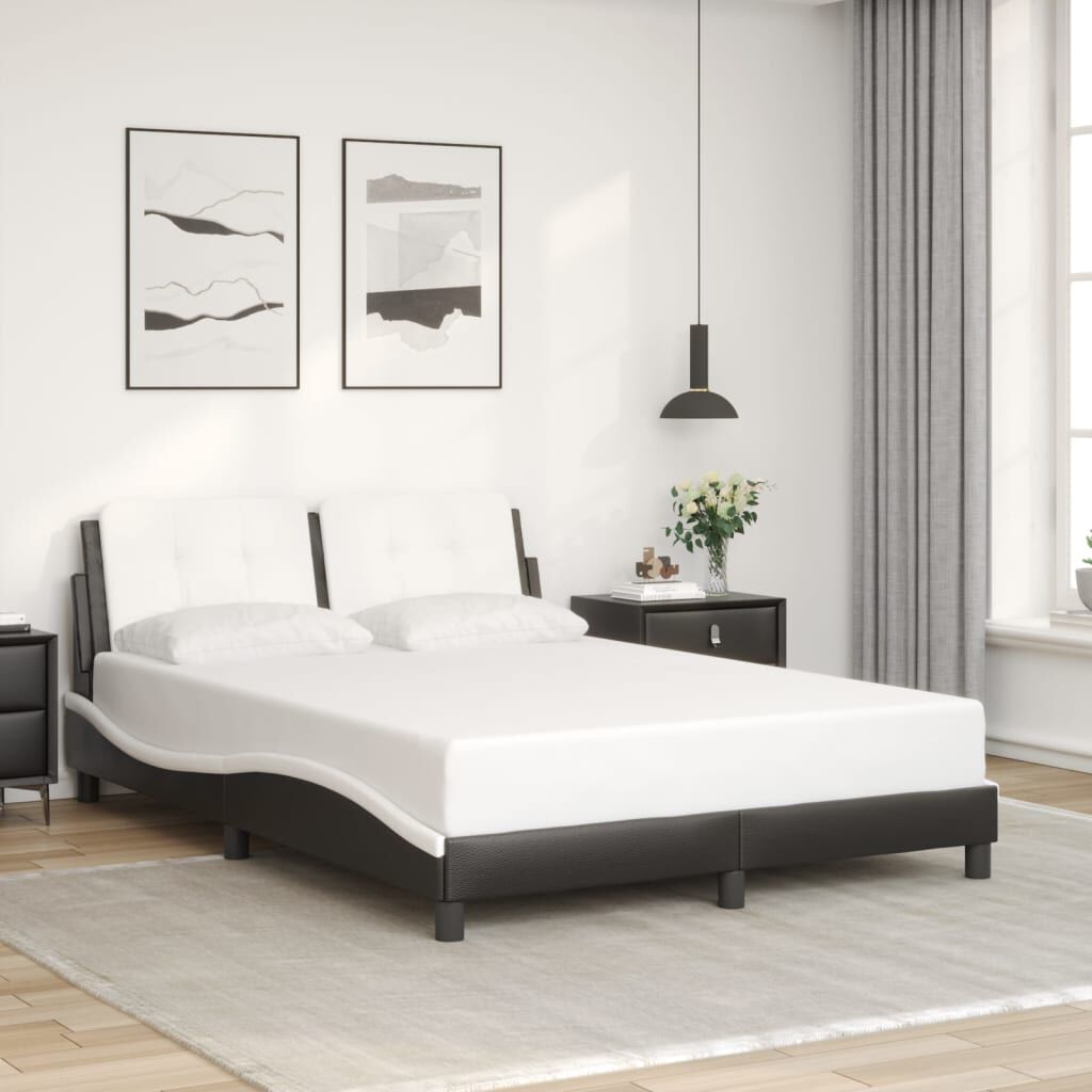 vidaXL Bed Frame without Mattress Black and White 137x190 cm Faux Leather