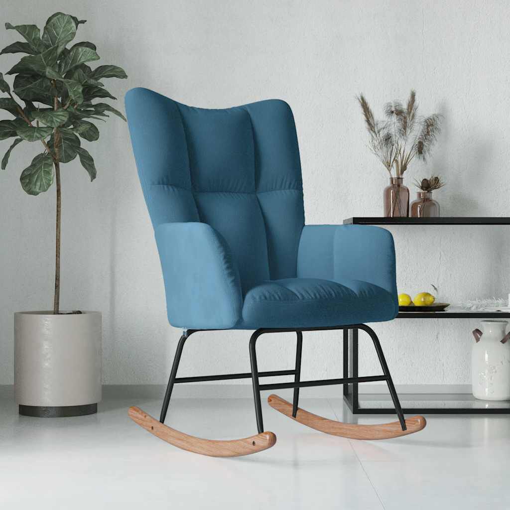 vidaXL Rocking Chair Blue Velvet