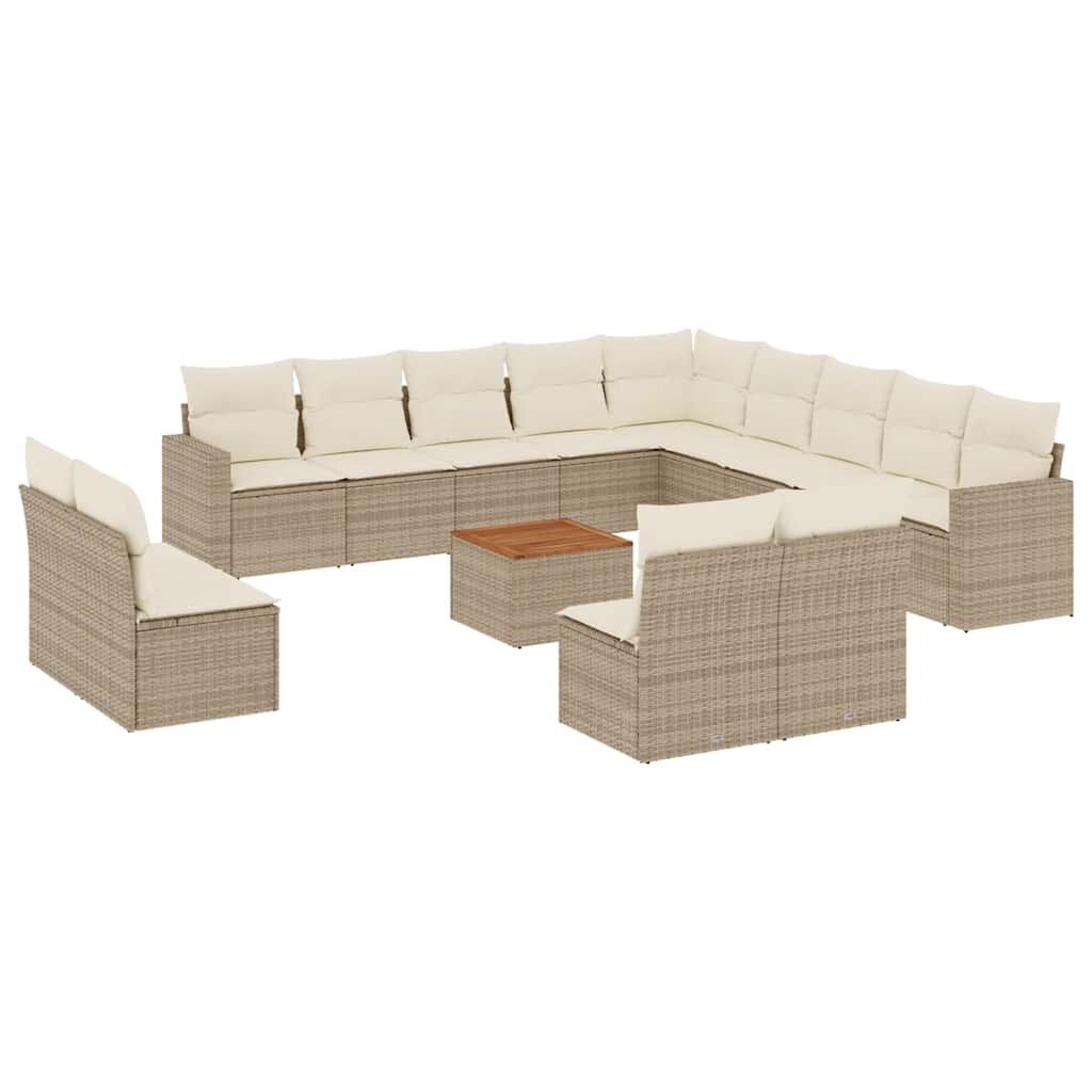 vidaXL 14 Piece Garden Sofa Set with Cushions Beige Poly Rattan