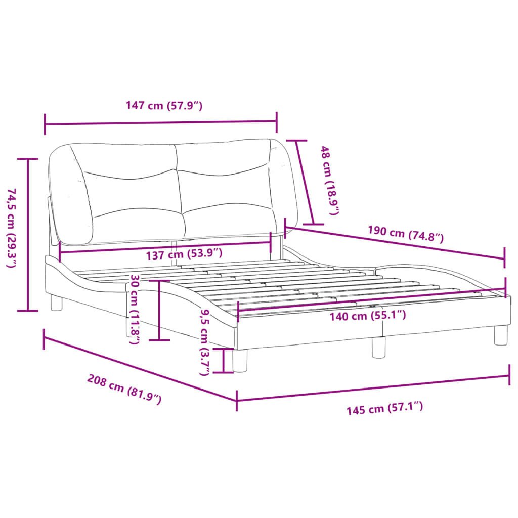 vidaXL Bed Frame without Mattress Light Grey 137x190 cm Fabric