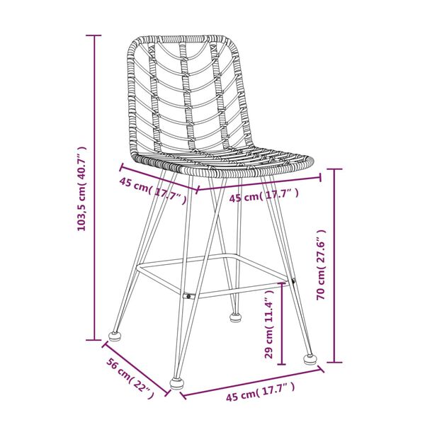 vidaXL Bar Stools 2 pcs 45x56x103.5 cm PE Rattan and Steel