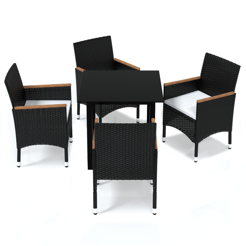 vidaXL 5 Piece Garden Dining Set with Cushions Poly Rattan Black