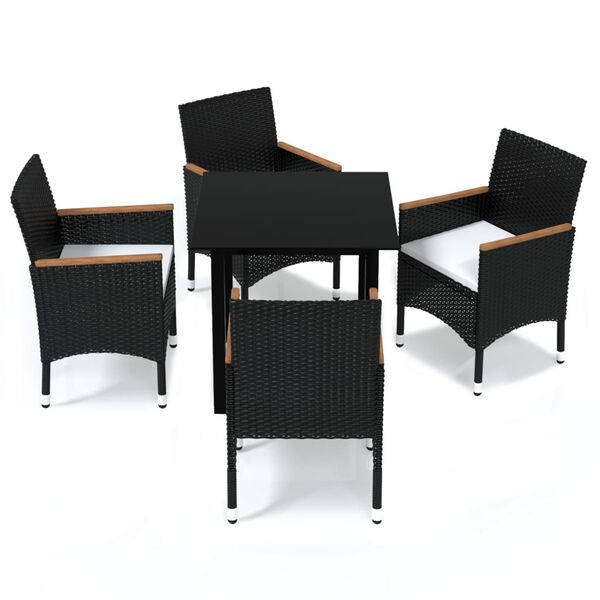 vidaXL 5 Piece Garden Dining Set with Cushions Poly Rattan Black
