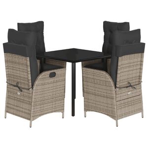 vidaXL 5 Piece Garden Dining Set with Cushions Grey Poly Rattan