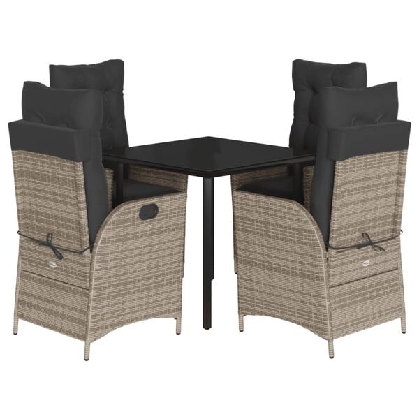 vidaXL 5 Piece Garden Dining Set with Cushions Grey Poly Rattan