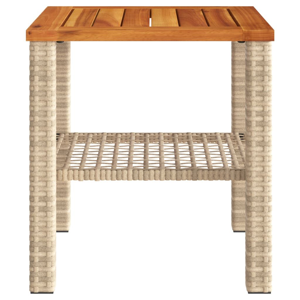 vidaXL Garden Table Beige 40x40x42 cm Poly Rattan Acacia Wood
