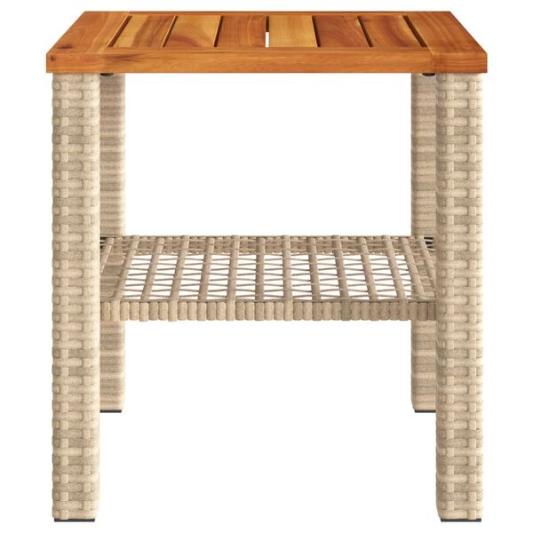 vidaXL Garden Table Beige 40x40x42 cm Poly Rattan Acacia Wood