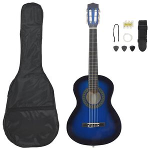 vidaXL 8 Piece Classical Guitar Beginner Set Blue 1/2 34"