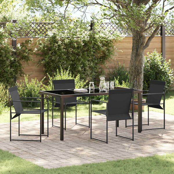 vidaXL Garden Dining Set 5 pcs Black Powder-Coated Steel