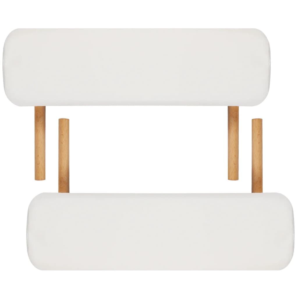vidaXL Cream White Foldable Massage Table 2 Zones with Wooden Frame