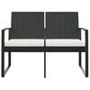 vidaXL 2-Seater Garden Bench with Cushions Black PP Rattan