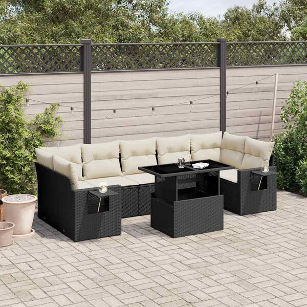 vidaXL 8 Piece Garden Sofa Set with Cushions Black Poly Rattan