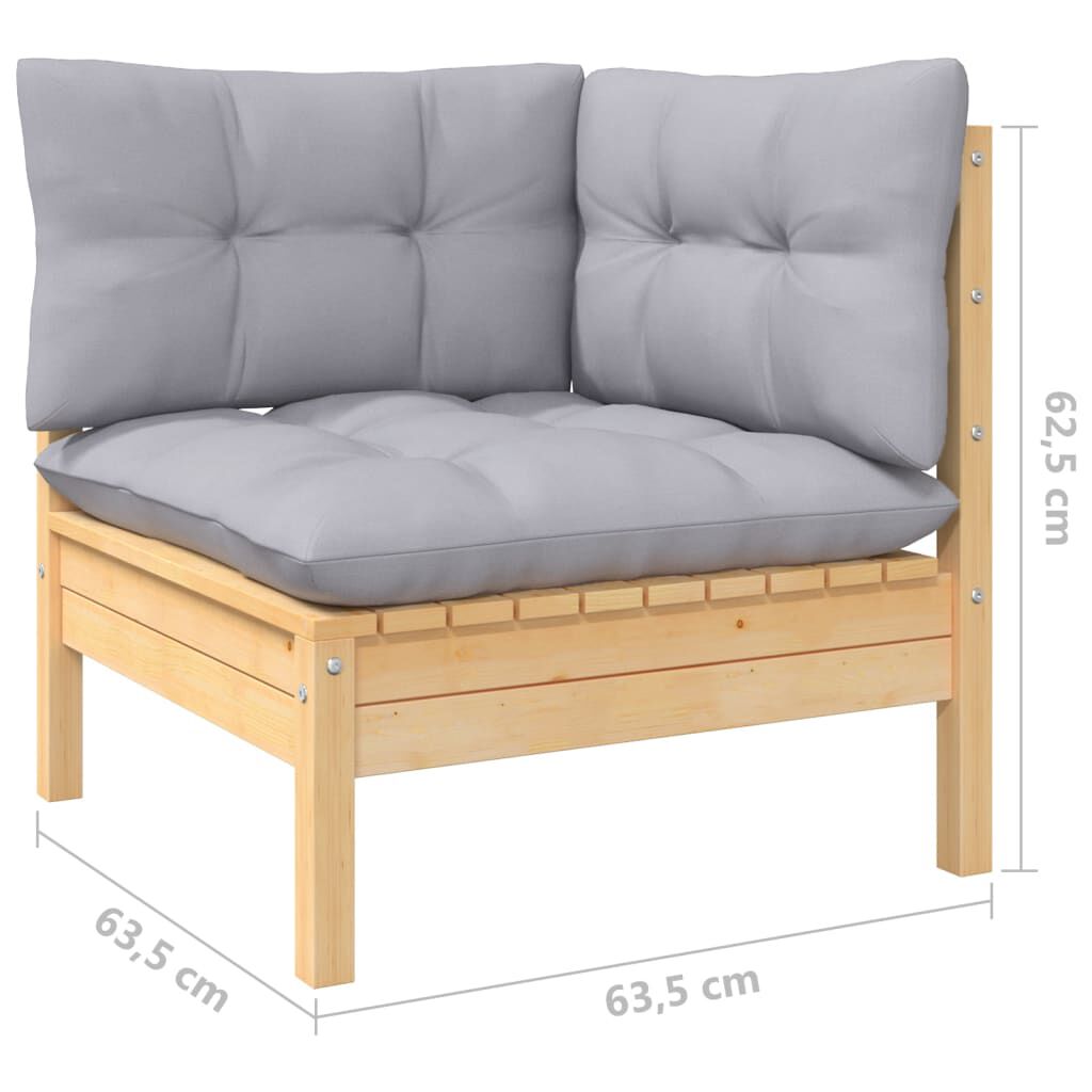 vidaXL 5 Piece Garden Lounge Set with Grey Cushions Pinewood