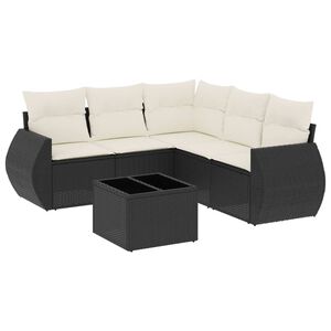 vidaXL 6 Piece Garden Sofa Set with Cushions Black Poly Rattan