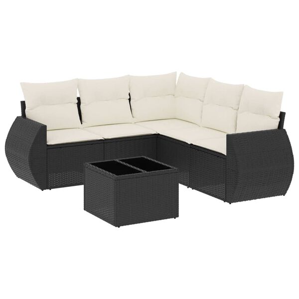 vidaXL 6 Piece Garden Sofa Set with Cushions Black Poly Rattan