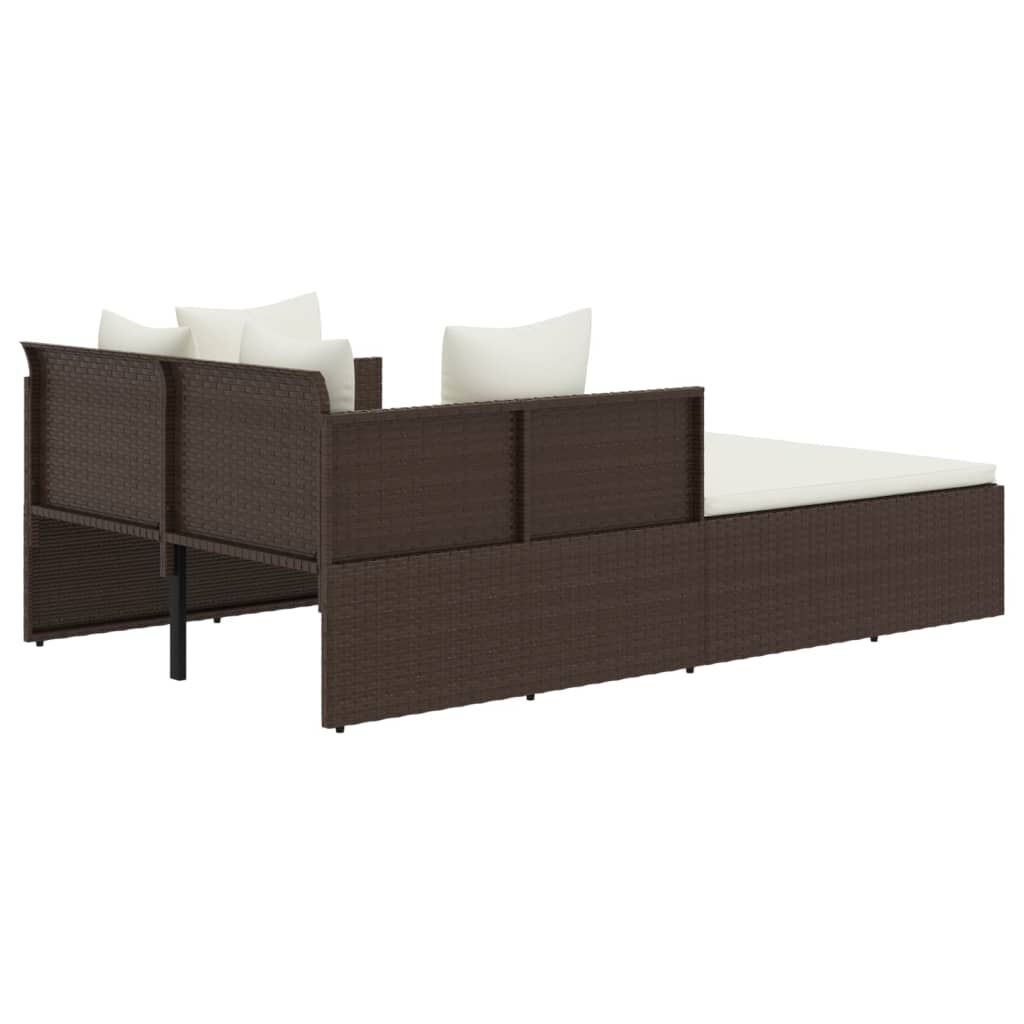 vidaXL Sunbed with Cushions Brown 182x118x63 cm Poly Rattan