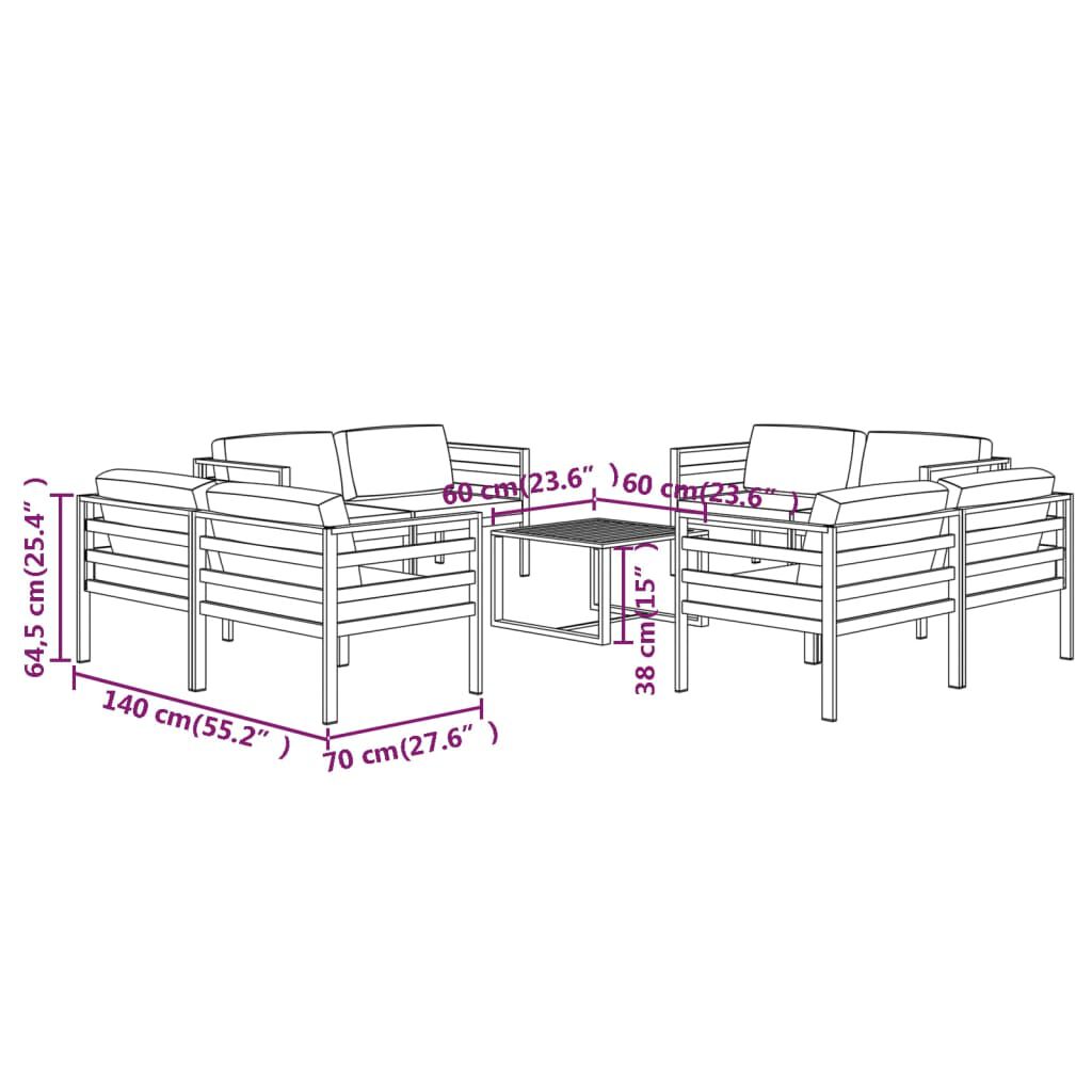 vidaXL 9 Piece Garden Lounge Set with Cushions Aluminium Anthracite