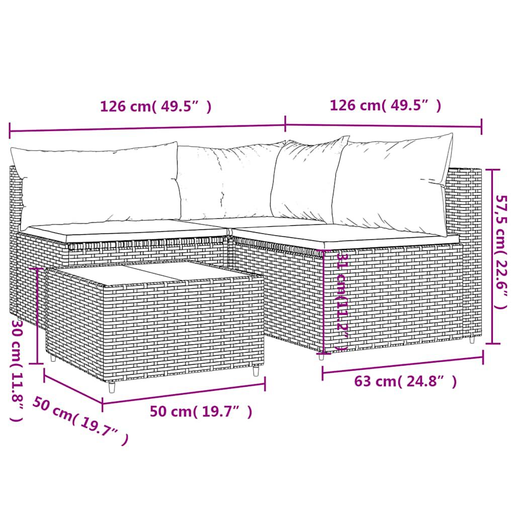 vidaXL 4 Piece Garden Lounge Set with Cushions Black Poly Rattan