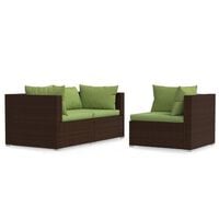 vidaXL 3 Piece Garden Lounge Set with Cushions Brown Poly Rattan