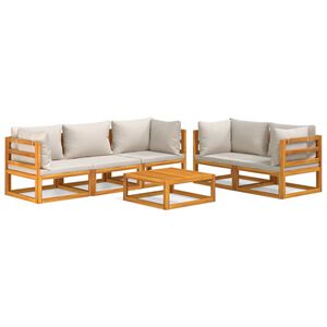 vidaXL 6 Piece Garden Lounge Set with Light Grey Cushions Solid Wood